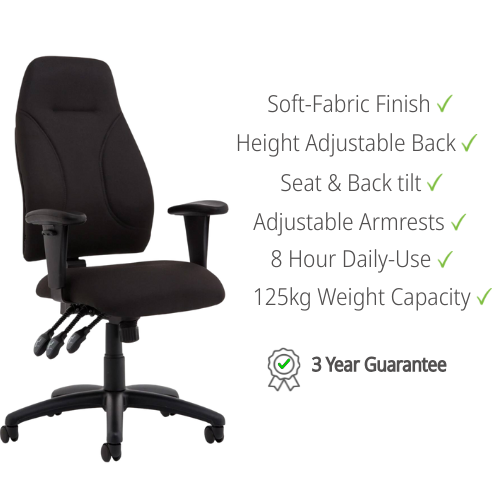 Esme Ergonomic High Back Office Chair - Asynchronous - Black - Adjustable Posture Support Chair for Comfortable Sitting